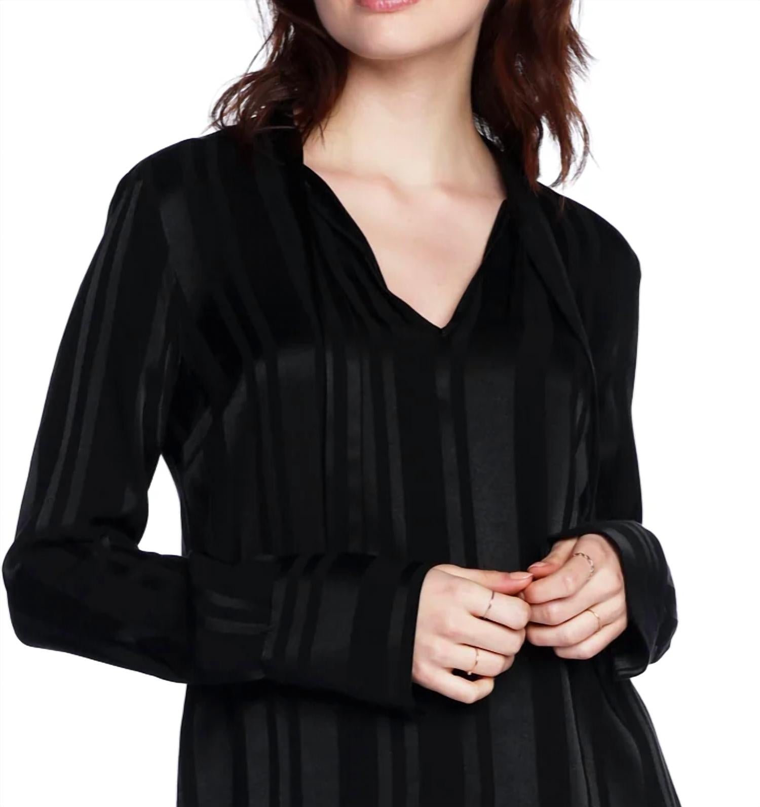 bobi Split Neck Peasant Blouse in black - women's blouse - detail view