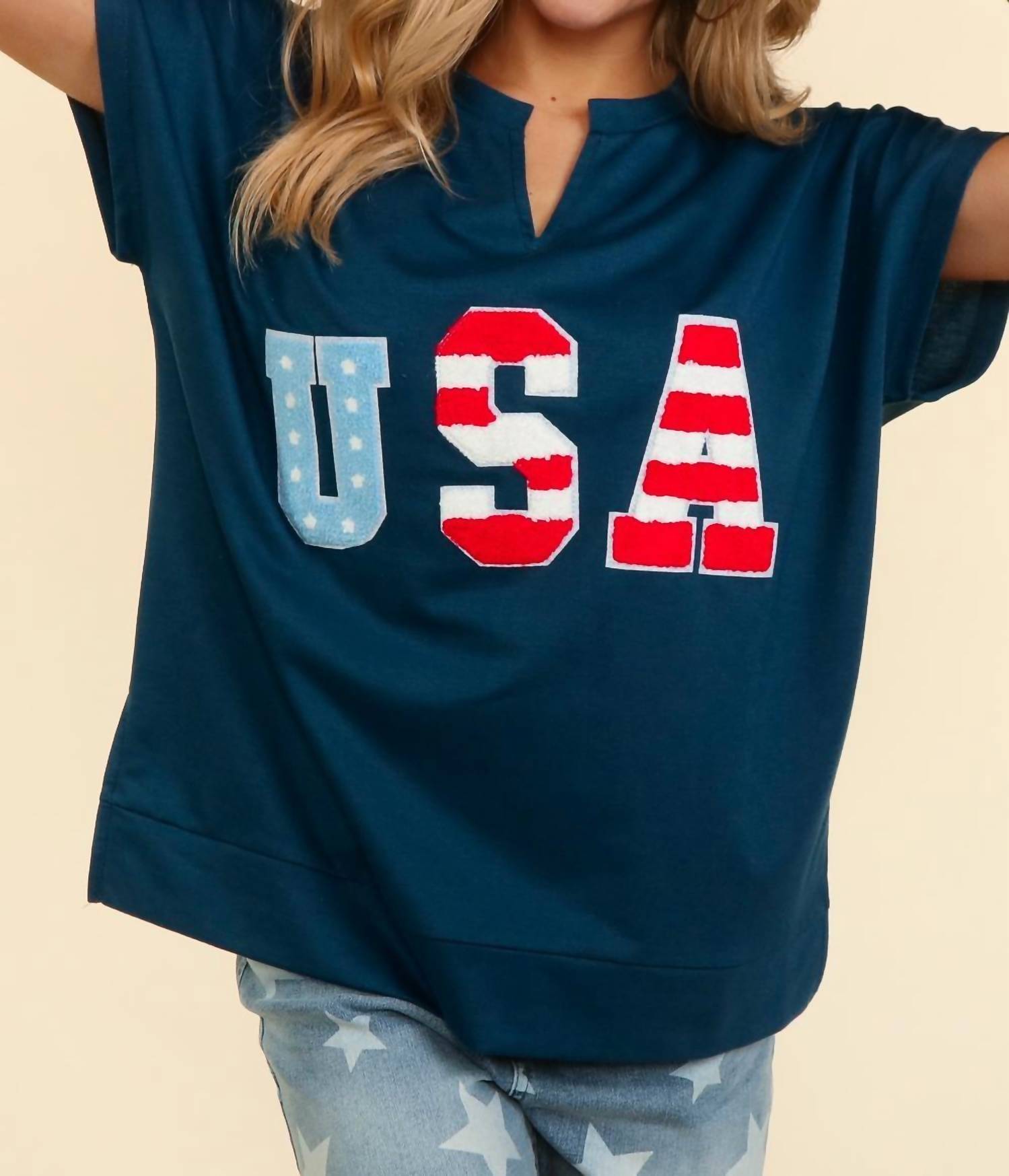 Haptics - Give Me Liberty Boxy Short Seeve V-neck Tee
