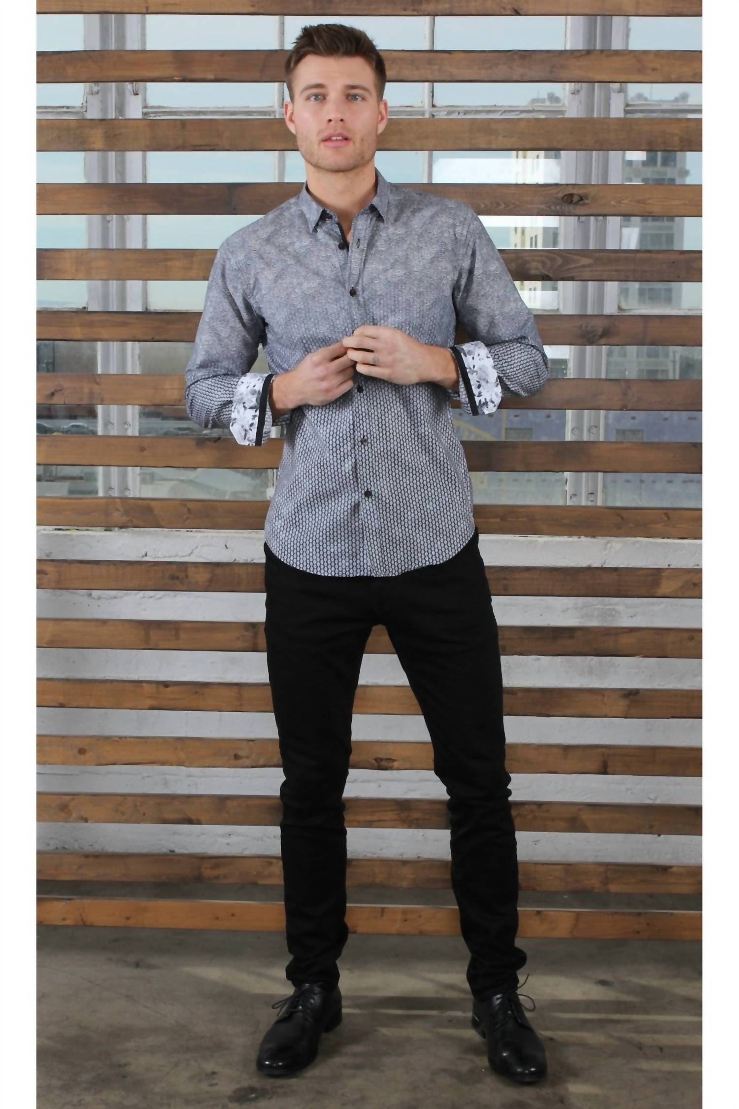 Eight X - Long Sleeve Button Down Shirt With Trim