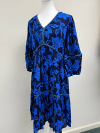 Tribal - Printed Jacquard Embroidered V-neck Midi Dress