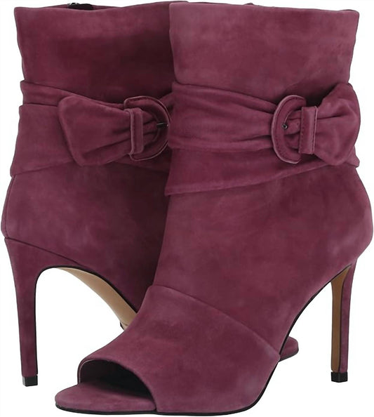 Vince Camuto - Women's Open Toe Ankle Buckle Bow Suede Leather Booties