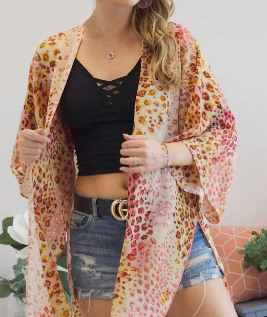 Open Front Leopard Print Kimono