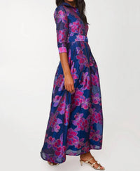 ABBEY GLASS Cecilia Gown in fuchsia navy peony organza - women's dress - alternate view