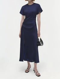 JONATHAN SIMKHAI Marabella Short Sleeve Draped Midi Dress in midnight - women's dress - view 5