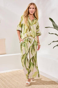 Tribal - Flowy Linen Flare Pants With Drawcord Waist