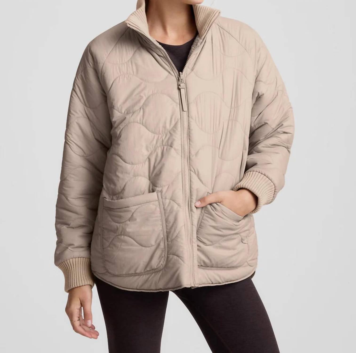 BEYOND YOGA Two-way Quilted Jacket in oat latte - women's jacket