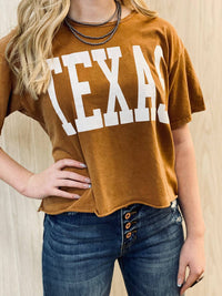 BUCKETLIST Texas Cropped Tee in rust - women's t-shirt - detail view