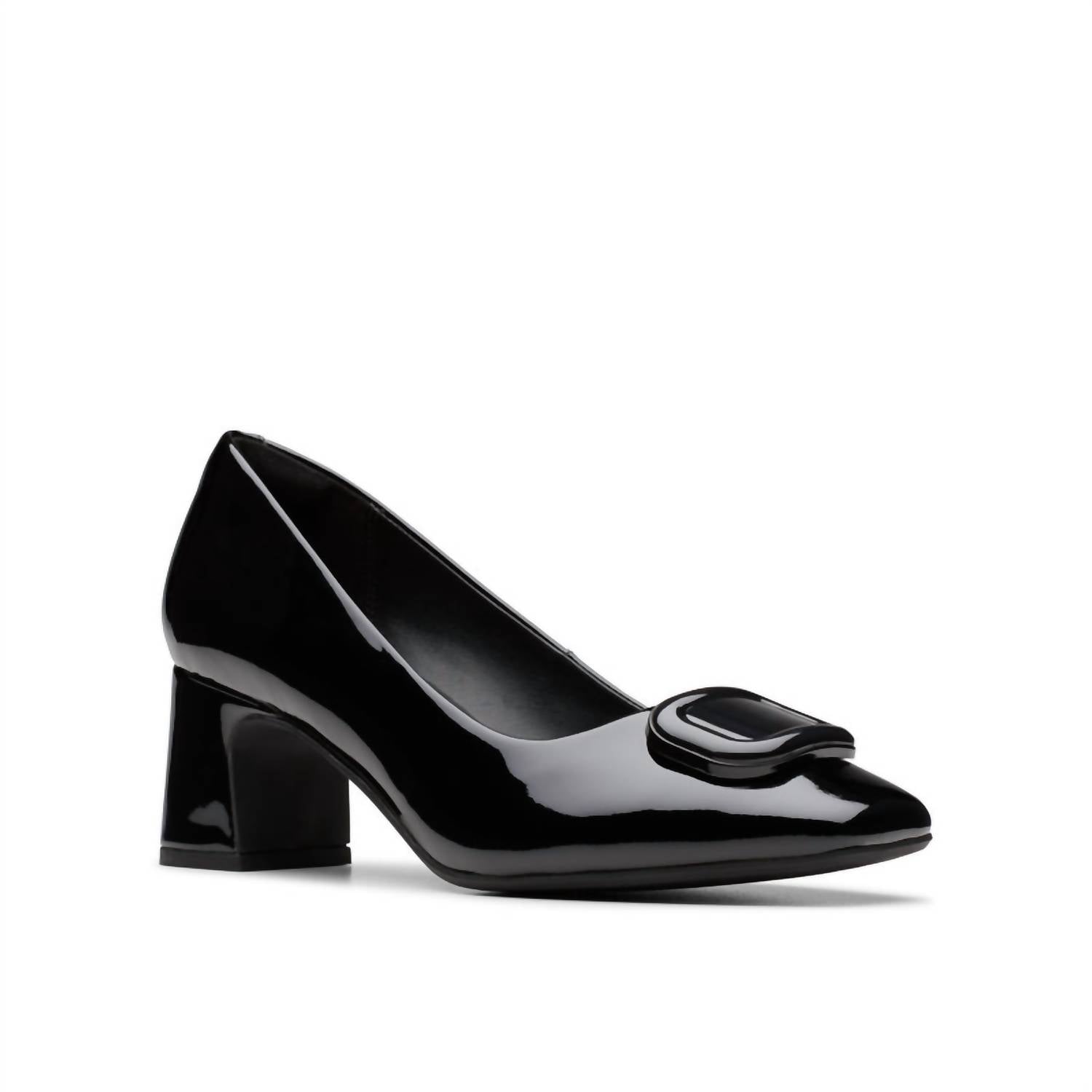 Clarks Women's Fernie Trim Block Heel in black patent - women's heels