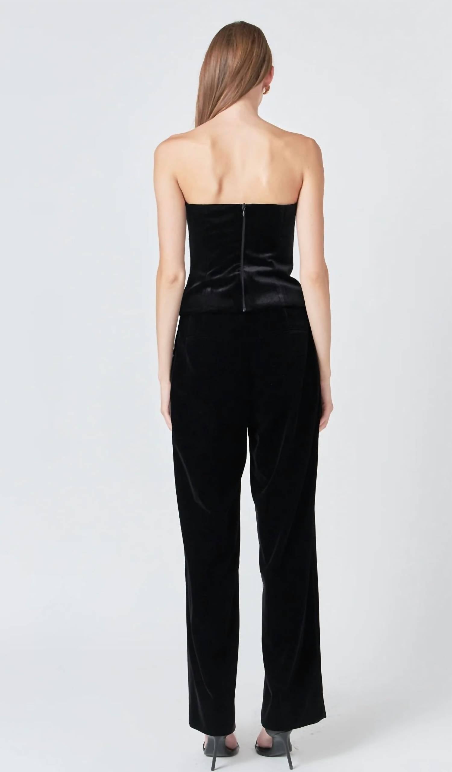 endless rose Velvet Rhinestone Bustier Top in black 1 - women's shirt - alternate view