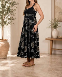 Blu Pepper - Floral Embroidered Spaghetti Strap Midi Dress