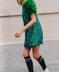 Lola + The Boys Feather Party Dress in jade - kids' dress - detail view