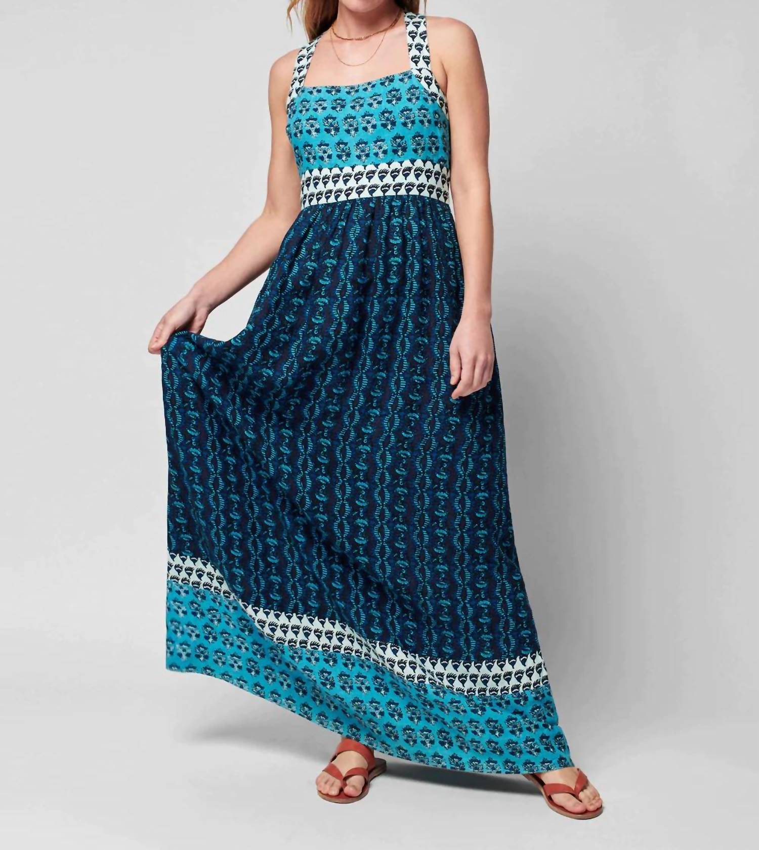 Faherty Gracie Maxi Dress in blue bali bloom - women's dress