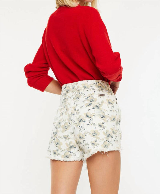 Kancan - High Rise Floral Printed Denim Distressed Shorts