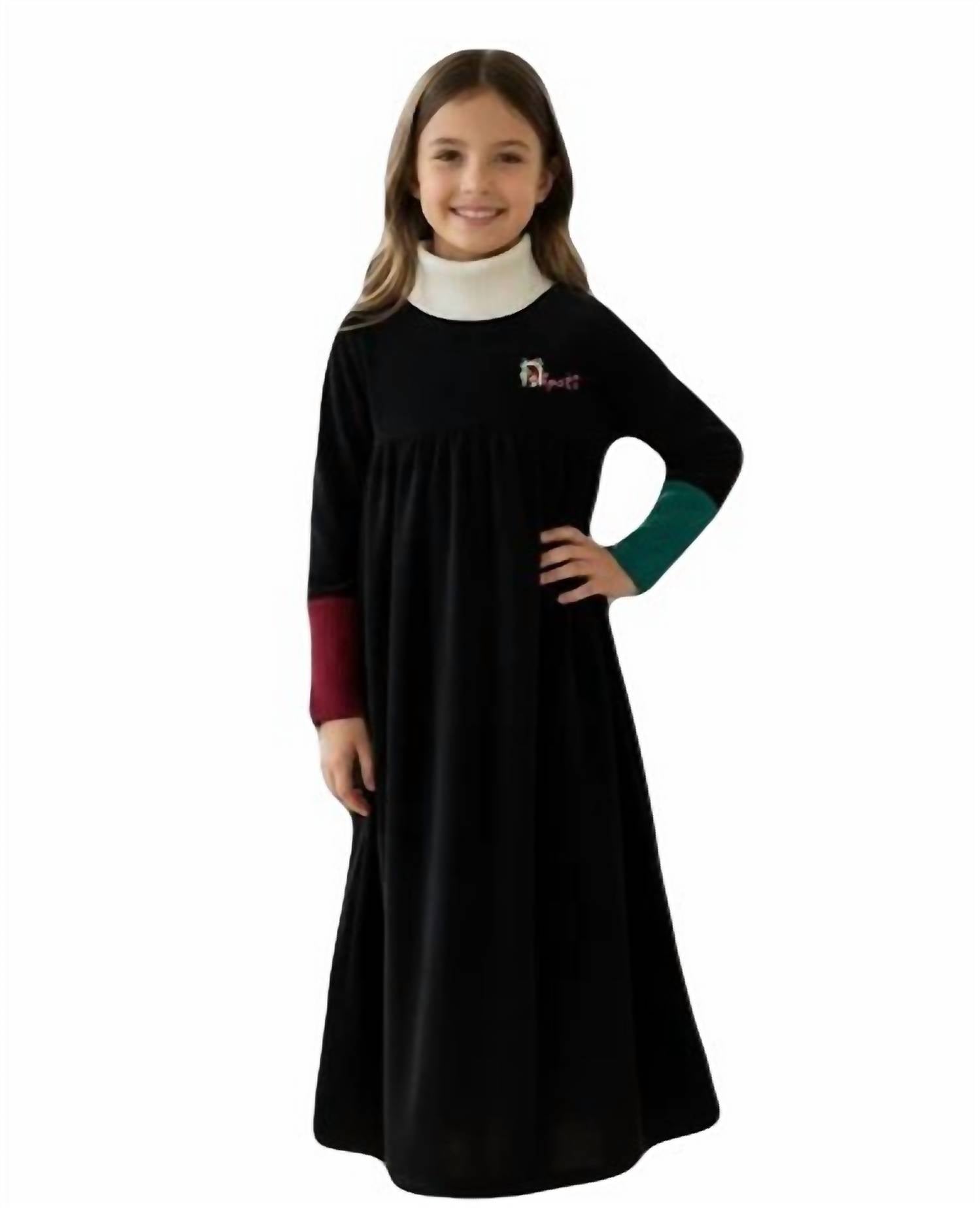 Nipoti - Girls Hand Embroidered Velour Maxi Dress