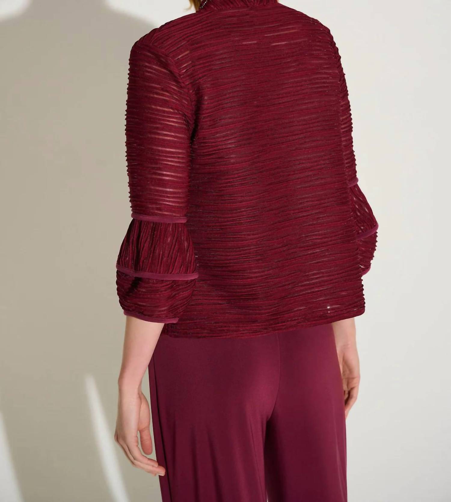 Joseph Ribkoff Cascade Knit Twin Set Jacket in merlot - women's sleepwear - detail view