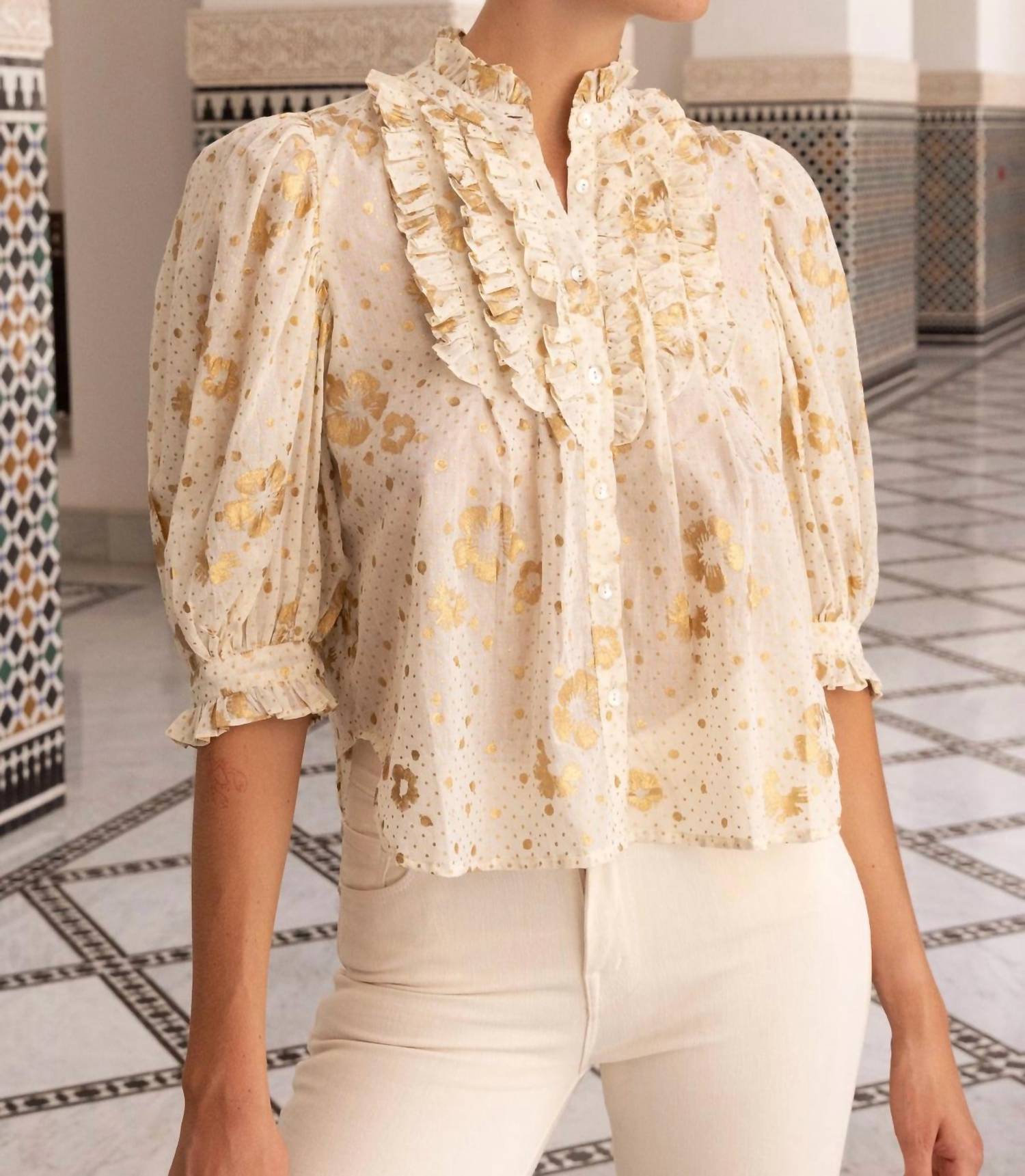 Oliphant - Carlin Ruffle Front Button Blouse