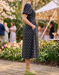 Entro - Polka Dot Puff Sleeve Midi Dress