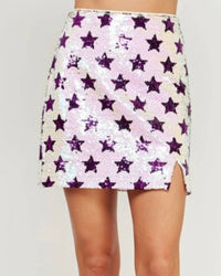 Strut & Bolt Star Sequin Skirt in ivory purple - women's skirt - detail view
