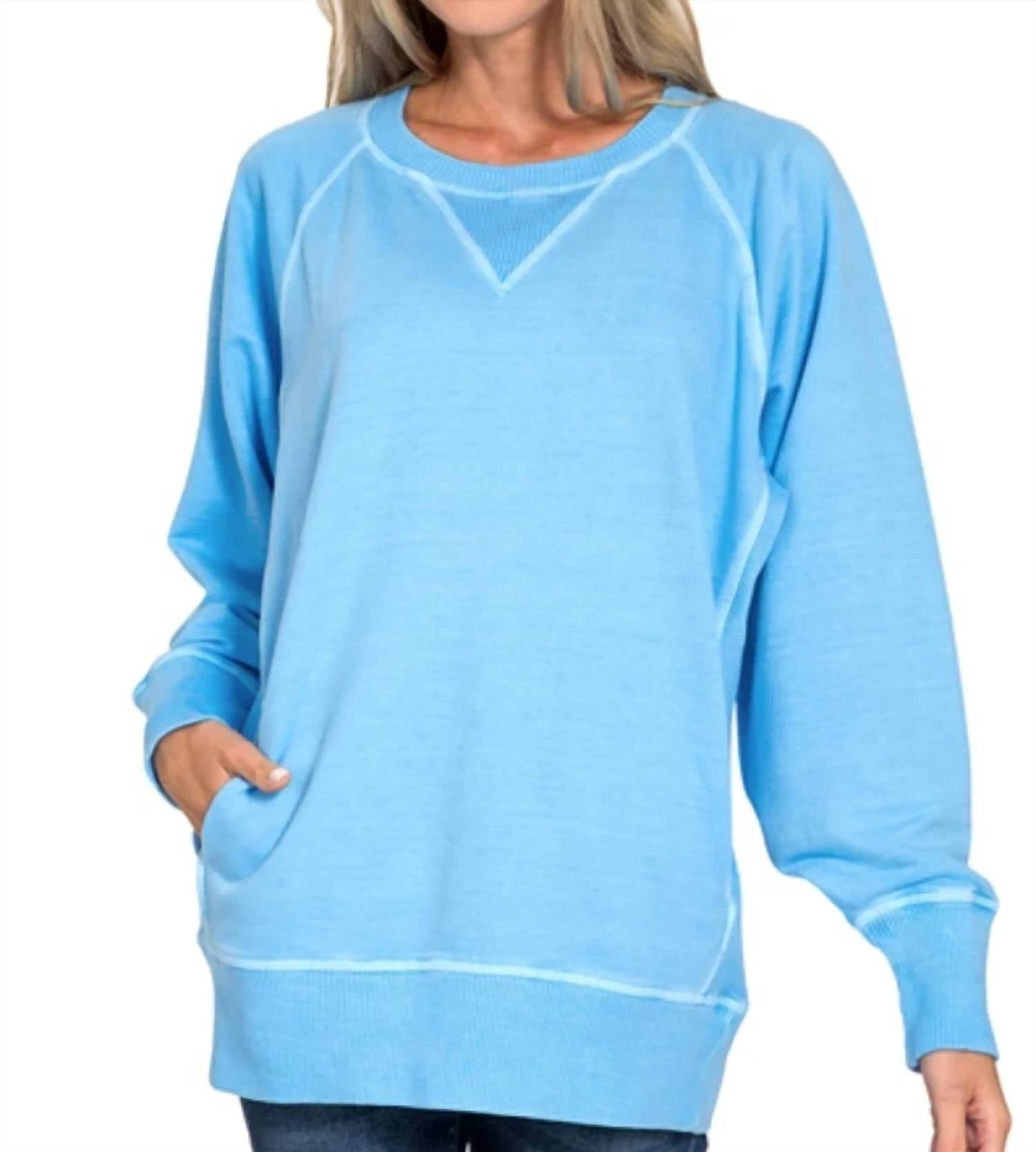 Zenana - Pigment Dyed French Terry Pullover Sweater