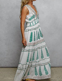 Pol - V Neck Ruffle Woven Sleeveless Long Dress