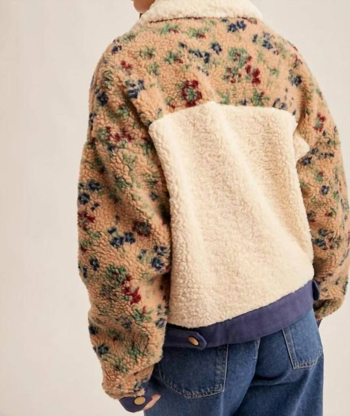 Hem & Thread - Floral Sherpa Button Up Bomber Jacket