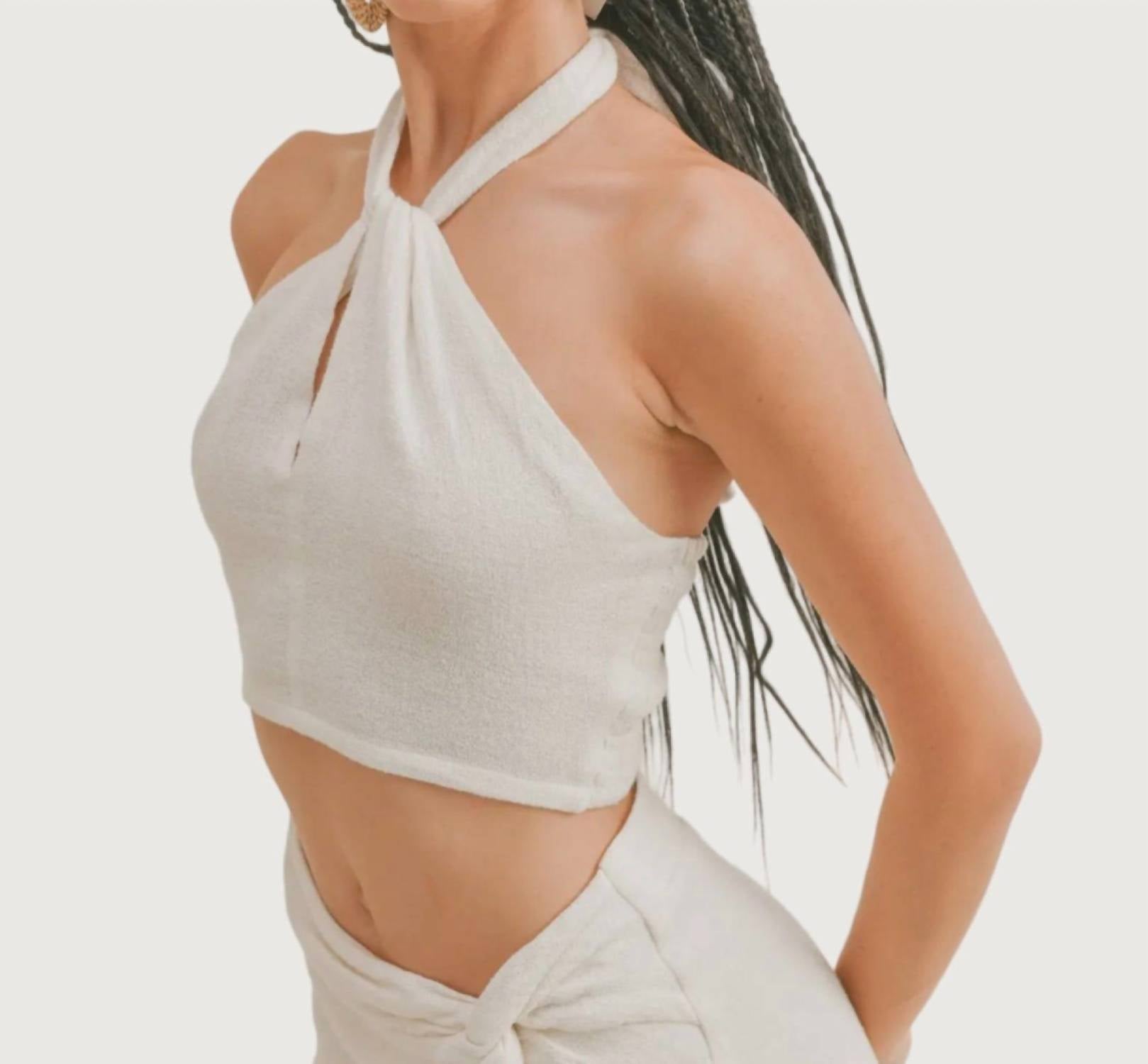 SAGE THE LABEL Polly Halter Top in off white - women's shirt - detail view
