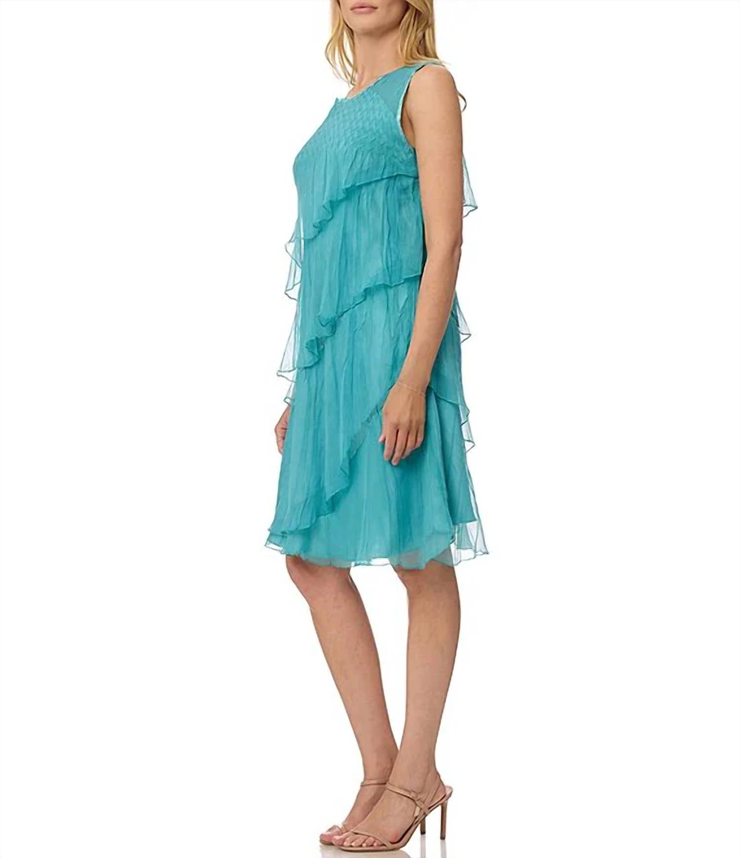 Komarov - Chiffon Charmeuse Round Neck Sleeveless Pleated Asymmetrical Ruffle Tiered Dress