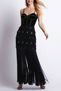 Patbo - Velvet Lace Fringe Maxi Skirt