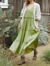 Beachwood Baby - Summer Backless Loose Ruffled Hem Maxi Dress