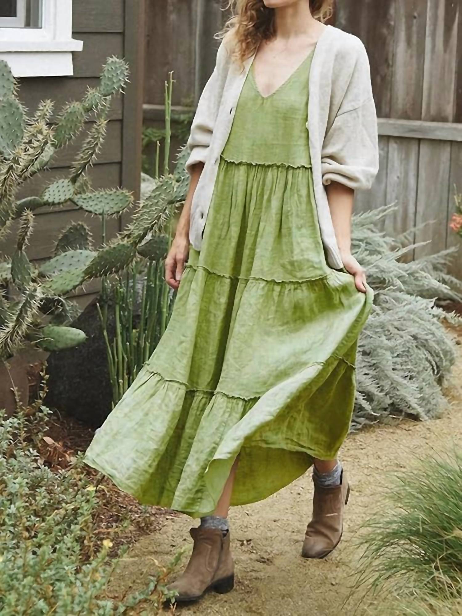 Beachwood Baby - Summer Backless Loose Ruffled Hem Maxi Dress