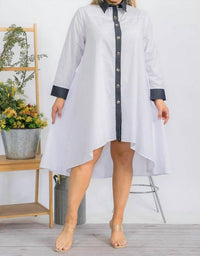 Karen T Design - Asymmetrical Shirt Dress With Contrast Collar