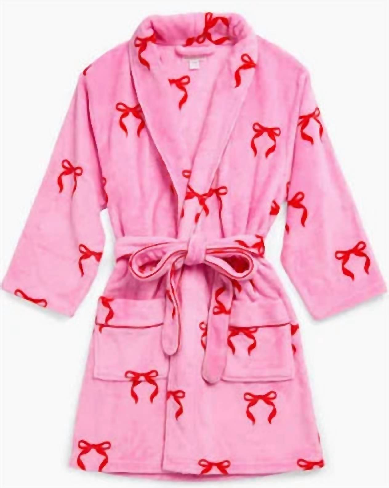 Shiraleah Teen Gril's Bow Robe in pink - kids' sleepwear - detail view