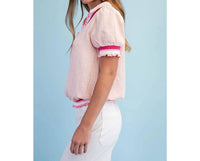 BNS Textured V-Neck Short-Sleeve Top in light blush - women's t-shirt - view 4