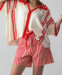 Urban Daizy Isla Crochet Knit Shirt in cream red - women's shirt