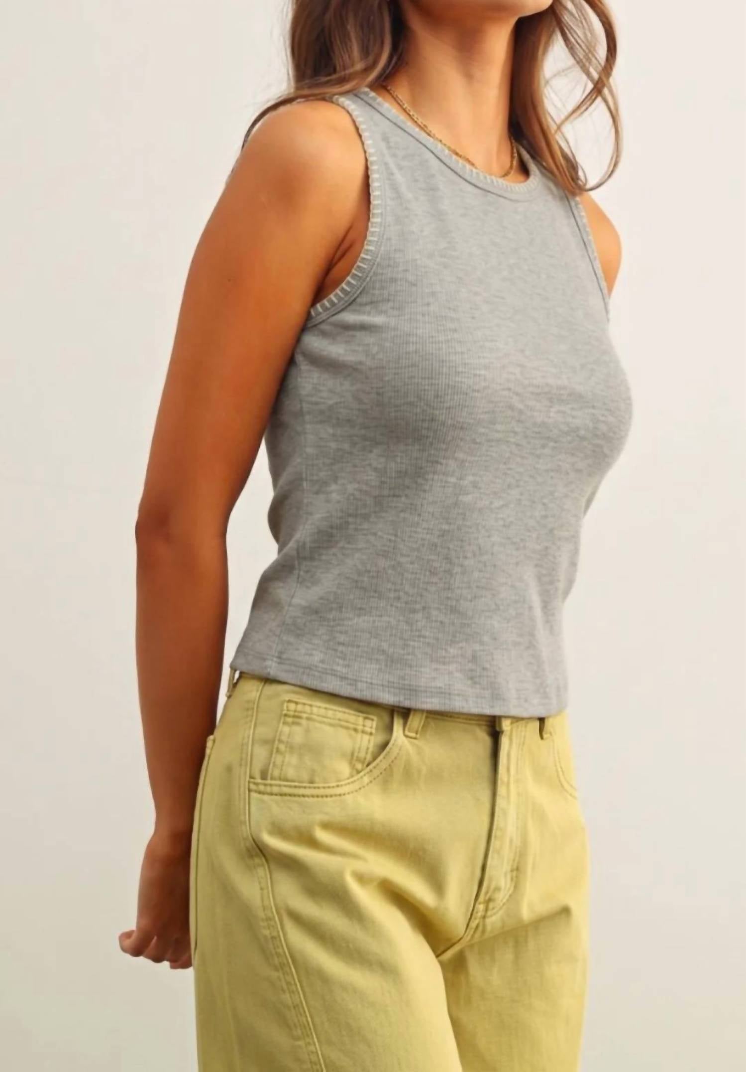 Miou Muse - Ribbed Knit Tank With Stitch Detail
