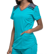 Dickies Colorblock Scrub Top in teal - women's t-shirt - detail view