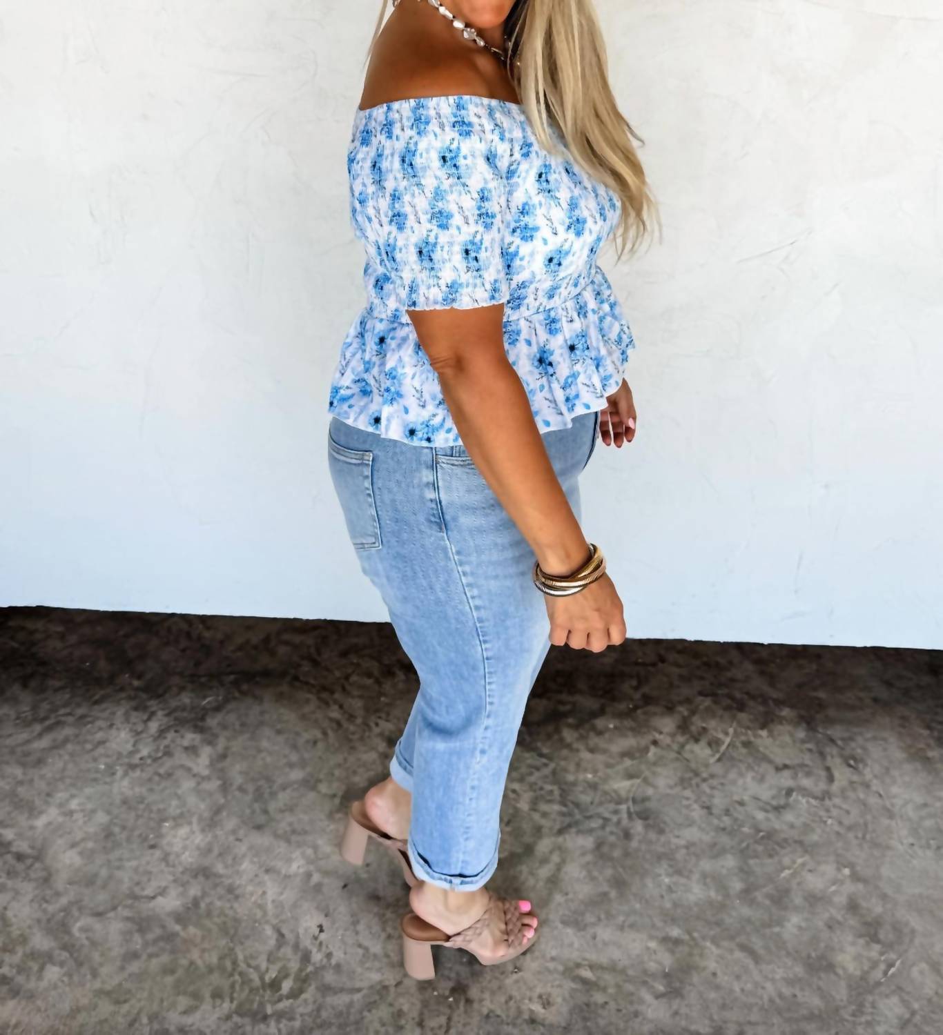 BLAKELEY Essie Floral Smocked Top in blue - women's blouse - alternate view