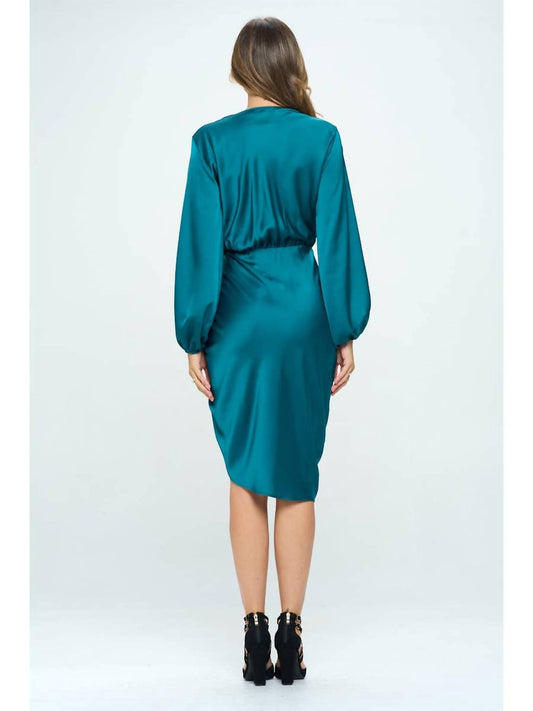 Reneec. - Stretch Satin Dress with Ruched Asymmetrical Hem