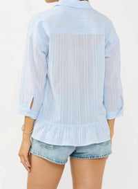 Lovestitch - Ruffle Sleeve Embroidered Pintuck Button Down Top