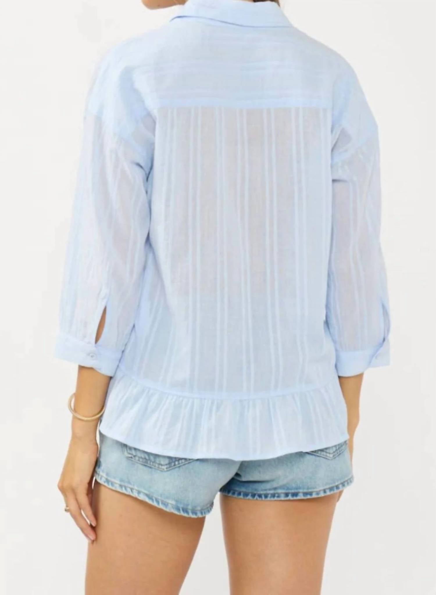 Lovestitch - Ruffle Sleeve Embroidered Pintuck Button Down Top