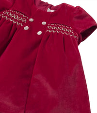 Mayoral Kid's Short Sleeve Velvet Dress in red - kids' dress - detail view