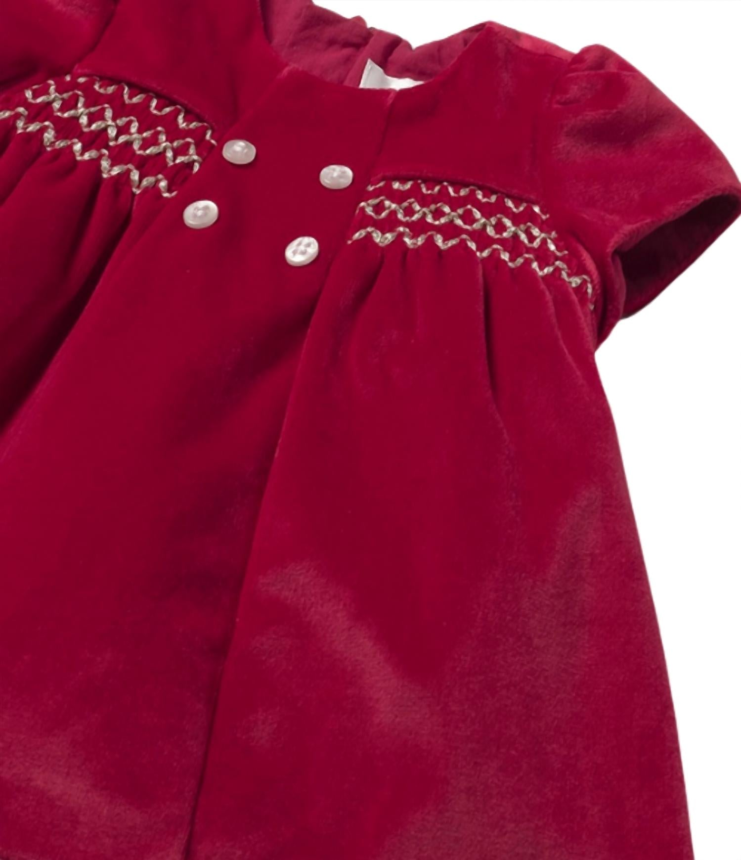 Mayoral Kid's Short Sleeve Velvet Dress in red - kids' dress - detail view