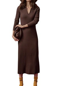 Lilla P - Long Sleeve Rib Henley Midi Dress