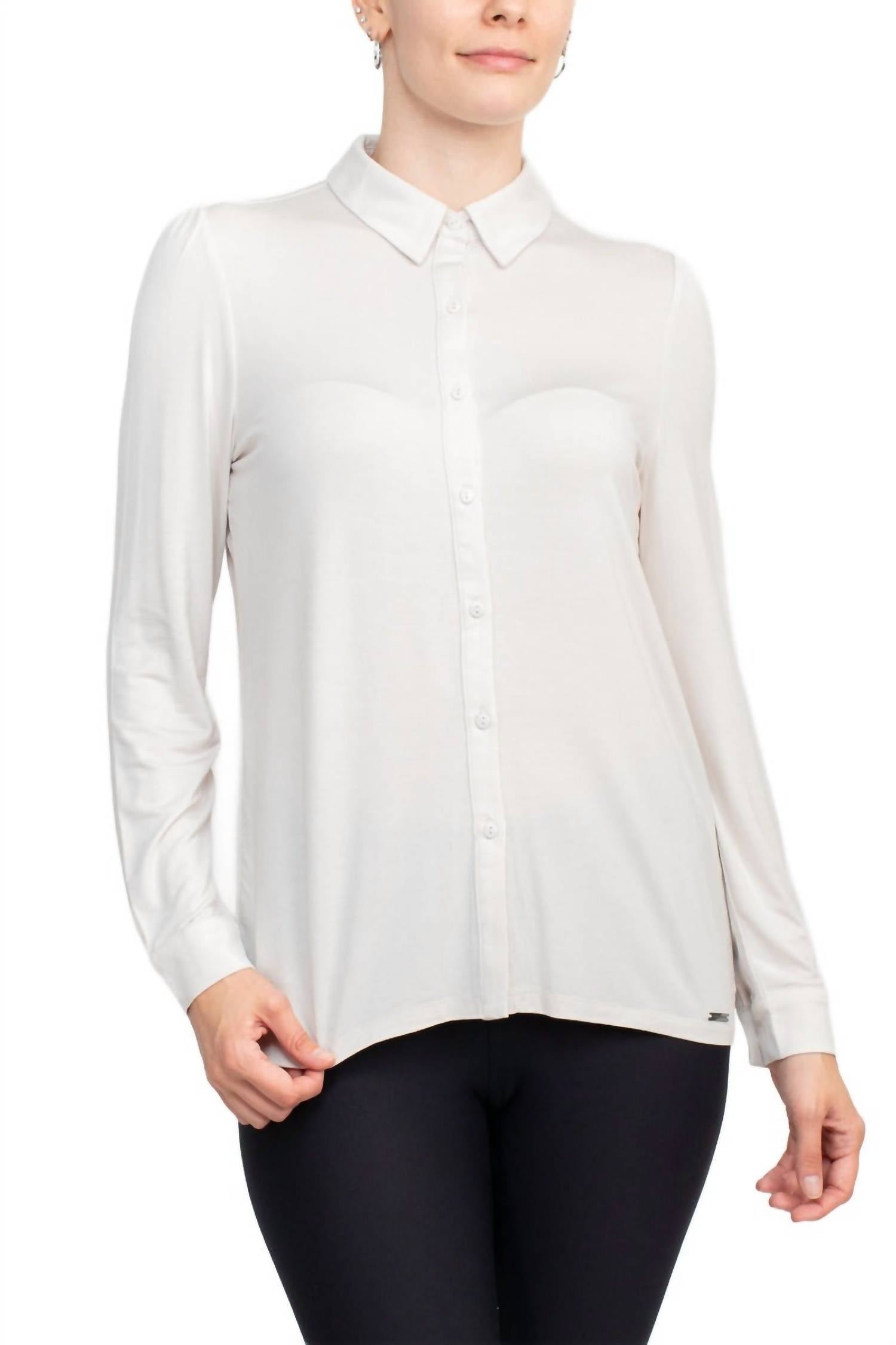 T Tahari - Collar Neck Cuff Button Detail Blouse