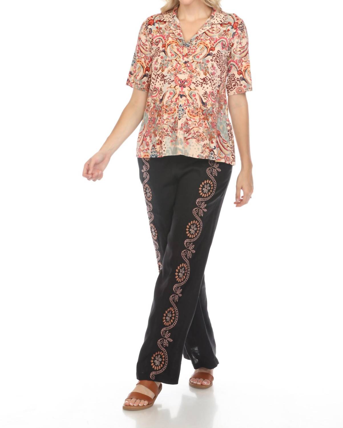 Johnny Was - Jungle Paisley Short Sleeve Polo Swing Tee