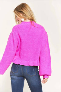 Adora - Puff Sleeve Button Down Sweater Cardigan