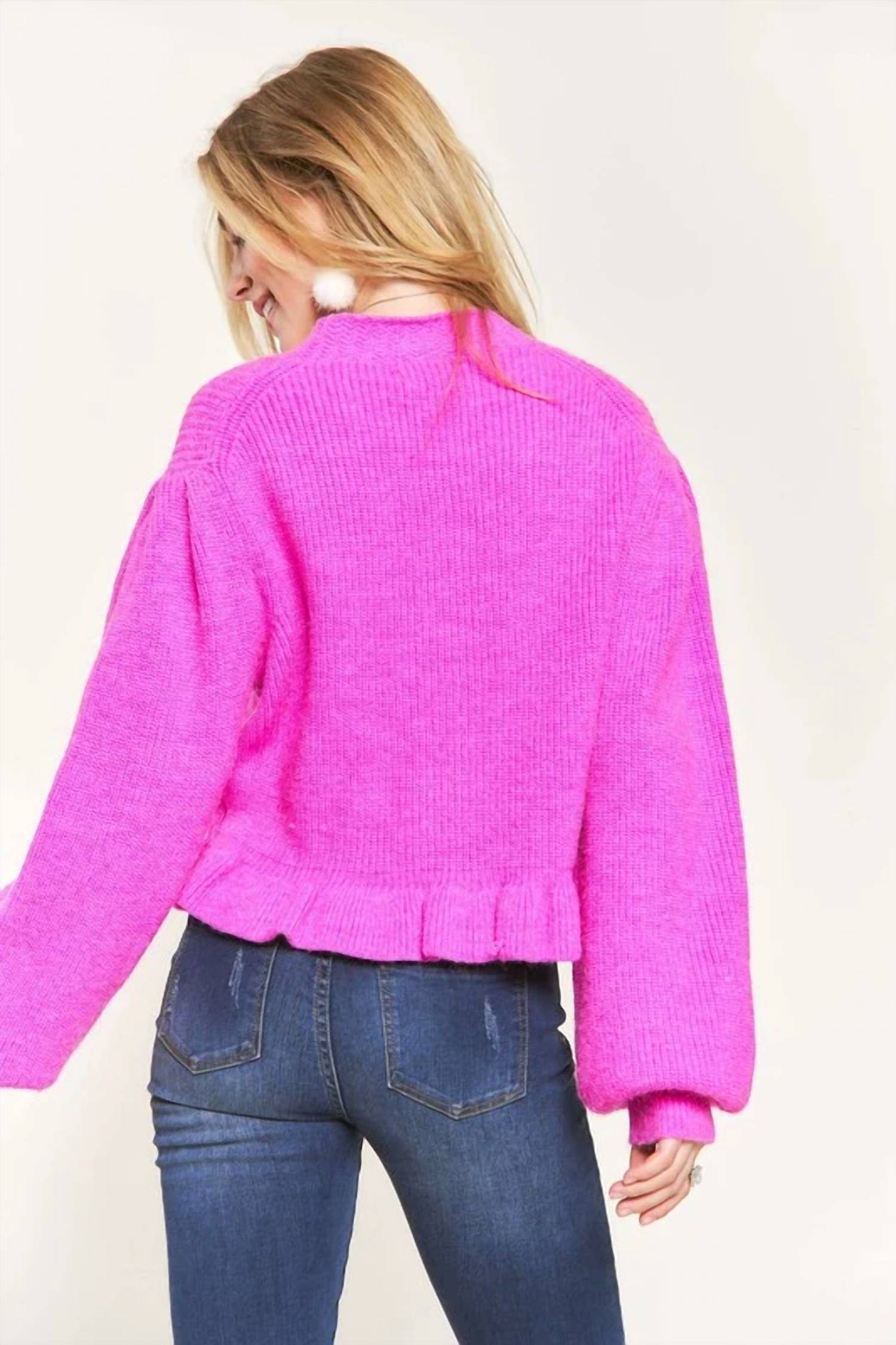 Adora - Puff Sleeve Button Down Sweater Cardigan