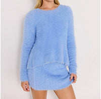 MINKPINK Elidi Knit Top in light blue - women's sweater - detail view