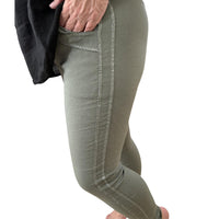 Made in Italy Italian Magic Pants With A Subtle Chic Side Panel in italy italian magic pants with a subtle chic side panel in olive green - women's pants - detail view