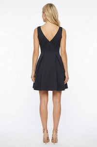 Ali Ro - Notch V-neck Pleated Fit And Flare Party Dress